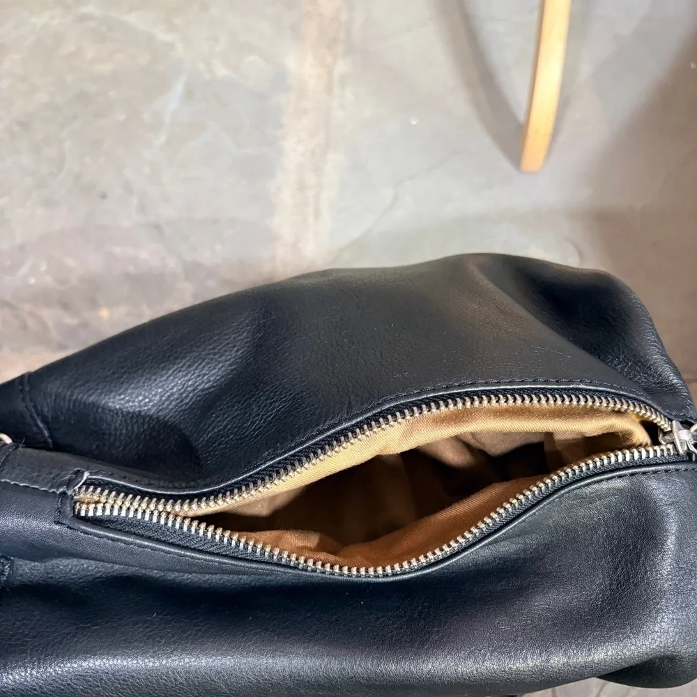 Kelsi Dagger Brooklyn Black‎ Leather Drawstring Backpack Bag Woven Detail